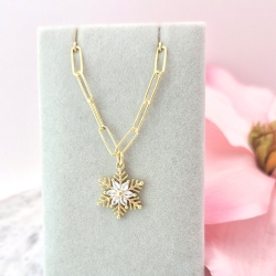 NASZYJNIK SREBRNY SPINACZ ŁAŃCUCH ŚNIEŻYNKA CYRKONIE SREBRO 925 ZŁOCONE